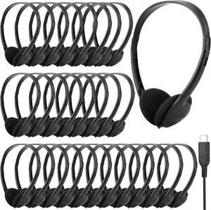 USB C Headphones Bulk 25 Pack for Classroom School Kids,USB Type C Headphones Class Set Compatible with Pad Smartphones (Black)