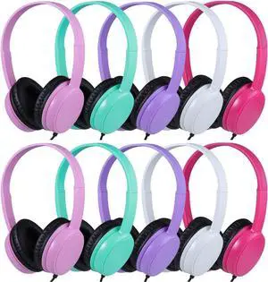 10 Pack Classroom Headphones for School Kids Students, Durable On Ear Comfy Wired Headset for Children Boys Girls Teens Toddler, Noise Stereo Sound 3.5mm Jack for Online Learning Travel(GS30,10Mixed)