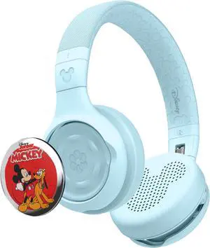Disney Kids Bluetooth Foldable Headphones: Use Wired or Wireless for Travel, Education, and Screen-Free Entertainment | Includes Mickey Mouse StoryShield, Blue
