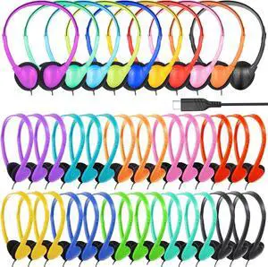 Type C Headphones Bulk for Classroom School Kids 25 Pack,USB C Wired Headphones for School Compatible with Pad Smartphones Mixed Colors