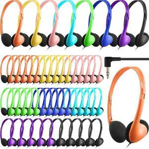 48 Pack Classroom Headphones Bulk Colorful Student Headphones Adjustable Headphone with 3.5 mm Plug Comfortable Library Headphone for Kid Adult School Classroom Museum Testing Airplane, 8 Colors