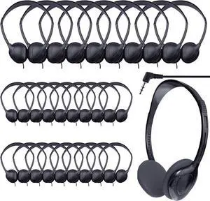 60 Pack Class Set Headphones for Kids Students School Classroom Bulk Earphones Adjustable with 3.5 mm Jack for Library Children Adults(004 Black Headphones)