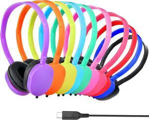 Type C Headphones Bulk for Classroom School Kids 10 Pack,USB C Wired Headphones for School,Phone,Tablet,Laptop,PC,Online Class,Meeting,Web Conference,Practice,Test Mixed Colors