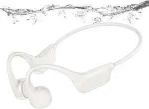 Bone Conduction Bluetooth Headphones-SurfAudio, IP68 Waterproof Swimming Headphones with 32GB MP3 Player, Lightweight Open Ear Design for Swimming/Surfing/Marathon/Cycling(Beige)