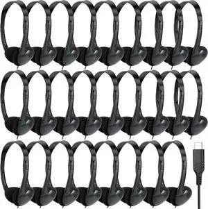 USB C Headphones Bulk 30 Pack for Classroom School Kids,On-Ear Wired Type C Headphones Compatible with Pad Smartphones (Black)