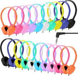 CN-Outlet 50 Pack Bulk Headphones for School Classroom Kids Students,Mixed Colors Wired On Ear Headphones for Children Teens Boy Girl,3.5mm Jack for Computer Chromebook Laptop PC