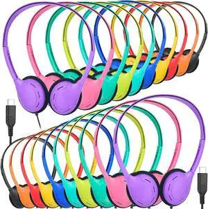 Type C Headphones Bulk for Classroom School Kids 20 Pack,USB C Wired Headphones for School Compatible with Pad Smartphones for Boys Girls Students Travel Mixed Colors