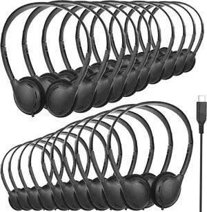 Type C Headphones Bulk for Classroom School Kids 20 Pack,USB C Wired Headphones for School Compatible with Pad Smartphones for Boys Girls Students Travel (Black)