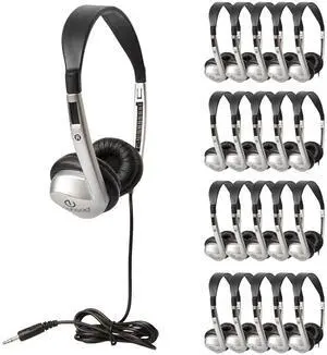 Egghead Stereo School Headphone W/Leatherette Ear Cushion (Pack of 20), black/silver
