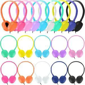 CN-Outlet Bulk Headphones 50 Pack Multi Colored for Kids School Classroom,Durable Wholesale Wired On Ear Headphones for Student Toddler Boys Girls Adults,HD Sound 3.5mm Jack(10 Colors)