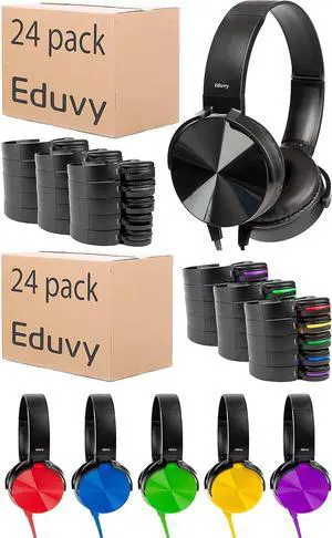 Bundle of 48 Bulk Headphones for Classroom, Wired Head Phones. School Supplies for Teachers Must Haves, Classroom Headphones for Elementary to College Students. School Mixed Color Set