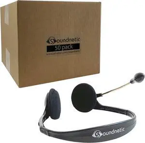 Soundnetic Bulk Classroom Headphones 50 Pack Disposable Stereo Headsets with Boom Mic & 3.5mm Plug, Black  Ideal for Schools & Testing