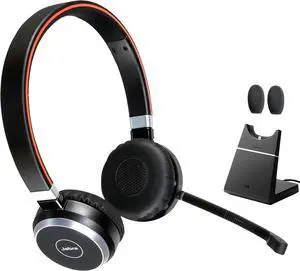 Jabra Evolve 65 Stereo Bluetooth Wireless UC Headphones Bundle - USB Dongle, Charging Stand, Compatible w/Softphones, Streaming Music, Smartphones, Tablets, PC, MAC, Global Teck Worldwide Mic Cushions