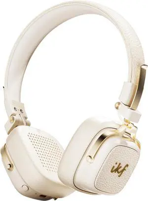iKF E2 Retro Classic Wireless Bluetooth On-Ear Headphones, Foldable Headset, 90H Playback, 40mm Drivers, Deep Bass, 360° Spatial Sound, Built-in Mic,OOTD 80S 90S (Offwhite)