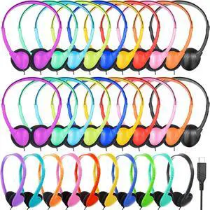 USB Type C Kids Headphones Bulk for School 25 Pack,Headphones with USB C Cord,Lightweight On-Ear Wired for Kids Children Teens Boys Mixed Colors