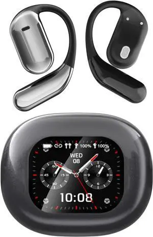 Open-Ear Wireless Earbuds Bluetooth 5.4 Headphones with Intelligent Touch Screen & Earhook, 40Hrs Playback Sport Ear Buds Earphones,Ultra-Comfort Design,Compatible with iPhone & Android,Black