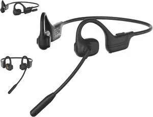 Lk02 Open Ear Headphones with Microphone, Noise Cancelling Wireless Headset with Mute Button, Designed for Meeting, Home Office,Driving (Black)