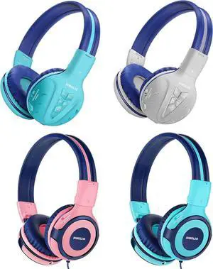 SIMOLIO 4 Pack Kids Headphones, Wired & Wireless Bluetooth, 75dB/85dB/94dB Safe Volume Limit, School Travel Headphones for Girls Boys with Audio Sharing