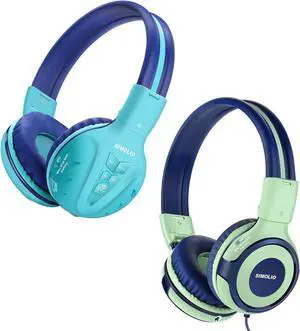 SIMOLIO Wired & Bluetooth Kids Headphones Bundles, Safe Volume, HD Mic Stereo Sound, Adjustable Headband, Foldable Durable Children Headsets for Travel School