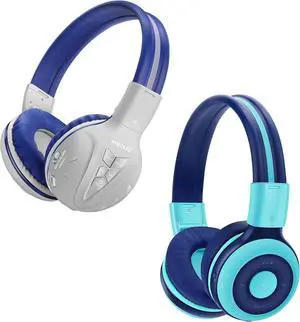 SIMOLIO 2 Pack Wireless Bluetooth Headphones Girls with Volume Limiter, Foldable Over-Ear Stereo Headsets, Adjustable Design & Wired Mode for Pad Kindle Fire Tablet Airplane School Travel