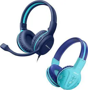 SIMOLIO 2 Pack Kids Wired & Wireless Headphones, Volume-Limited Stereo Headsets with Mic for School/Gaming, Foldable Pink Headphones Compatible with Pad/Tablets/PC (Adjustable for Girls, Teens, Studen