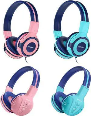 SIMOLIO 4 Pack Kids Headphones, Wired & Wireless Bluetooth, 75dB/85dB/94dB Safe Volume Limit, School Travel Headphones for Girls Boys with Audio Sharing