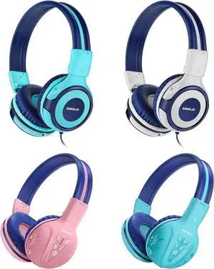 SIMOLIO 4 Pack Kids Headphones, Wired & Wireless Bluetooth, 75dB/85dB/94dB Safe Volume Limit, School Travel Headphones for Girls Boys with Audio Sharing