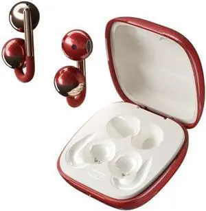 Wireless Clip-On Earbuds with Open Ear Earring Design | Ear Clips Headphones Bluetooth 6.0 with Noise Cancelling, 360° Surround Sound & Low Latency for Clear Calls and Music (Red)