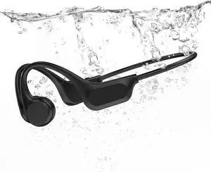 IP68 Waterproof Bone Conduction Swimming Headphones Open Ear Design Built in 32GB MP3 Player for Swimming,Exercising,Running,Cycling(Black)