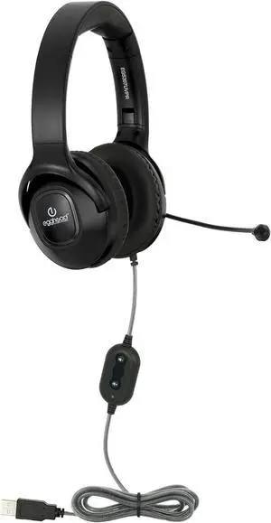 Egghead® Premium Foldable USB Headset with Leatherette Cushions, Adjustable Headband, 360° Pivoting Microphone, and Resealable Storage Bag, Pack of 10