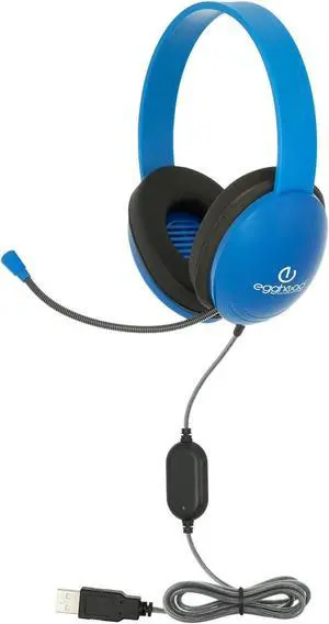 Egghead® Kids Heavy Duty Headset with Steel Reinforced Gooseneck Microphone, Chew-Resistant Tri-Shield Cord, Padded Ear Cushions, and Adjustable Headband, Pack of 10