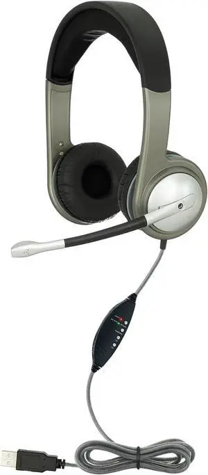 Egghead® Deluxe Multimedia USB Headset with Leatherette Ear Cushions, Adjustable Padded Headband, 360° Pivoting Earcups, Flexible Uni-Directional Microphone and USB Plug, Pack of 10