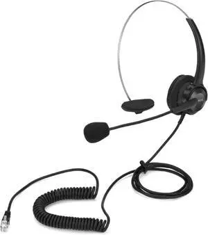 One Ear Headphones, Hands-Free Call Center Noise Cancelling Corded Binaural Headset Headphone with 4-Pin RJ9 Crystal Head and Mic Microphone for Desk Phone