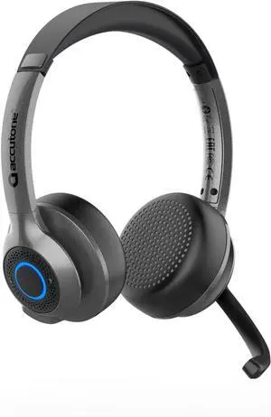 Accutone Sonar 75 Dual Bluetooth & 3.5mm Jack Wired Headset - Bluetooth Headset with NC Mic, Long-Enduring Battery for PC/Mac & Cell Phones. Works with MS Teams/Skype/Zoom