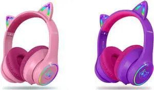 LOBKIN Cat Ears Headphone Rose and Purple-Pink