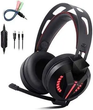 Gaming Headset - Comfortable Head-Mounted PC Gaming Headset USB Headphones with Noise Cancelling Microphone RGB Lights Plug & Play for Laptops Computers,USB Interface with Microphone Microphone