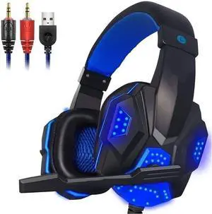 Gaming Headset, PC Headset with Noise Canceling Mic & LED Light,3.5mm Stereo Earphone Wired Headset for Laptop Mac Games