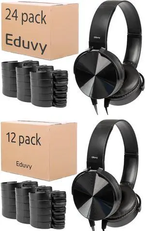 36 Pack Bundle Bulk Headphones for Classroom, Wired Head Phones. for Elementary to College Students. Teacher Must Haves School Pack. (Black)
