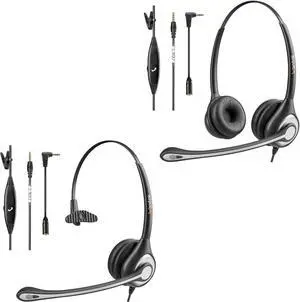 Wantek Binaural/Single Cell Phone Headset with Microphone 3.5mm to 2.5mm Noise Cancelling for Wired Computer Headset for Zoom Skype, Office,Business, Call Center