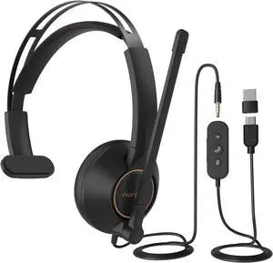 Wired Headset, Dual-Ear (Stereo) Headphones with Noise Canceling Microphone, On Ear Computer Headset with in-line Control, USB/Type-C, PC Headset for Home Office Online Class Skype Zoom
