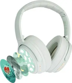 BuddyPhones Cosmos Fun | Wired or Wireless Foldable ANC Bluetooth Headphones + Microphone - SafeAudio Volume-Limiting Options, for Toddlers to Young Adults (Green)