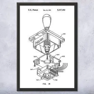 Framed Arcade Game Joystick Print, Video Game Art, Game Designer Gift, Joystick Art Print, Game Room Decor, Arcade Decor Black & White (12x18)