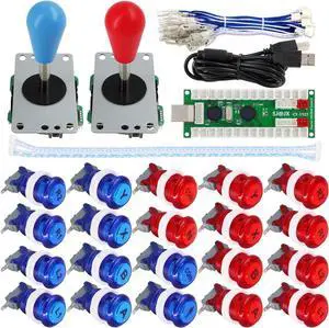 Arcade Game 2 Player Controller DIY Kit Buttons with Logo Coin X Y Start Select 8 Way Joystick USB Encoder for PC MAME Raspberry Pi