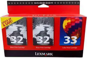 Lexmark 32/32/33 18C1517 Black/Black/Color Ink Cartridge, Tri-Pack