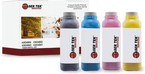 Laser Tek Services Compatible Toner Refill Kit Replacement for Okidata C3000 Works with Okidata C3000 C3100 C3100n C3200 Printers (Black, Cyan, Magenta, Yellow, 4 Pack)