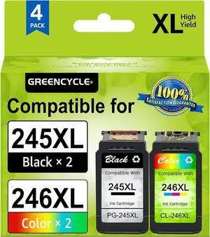 GREENCYCLE Re-Manufactured PG-245XL 245 XL CL-246XL CL-246 Ink Cartridge Compatible for Canon Pixma MX490 MX492 IP2820 MG2920 MG2922 MG2924 MG3020 MG3022 TS302 (Black, 2 Pack; Tri-Color, 2 Pack)