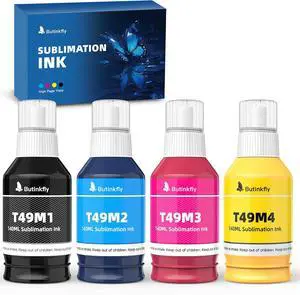 140mlx4 Clog-Free T49M Sublimation Ink Compatible with Epson SureColor F170 F570 Sublimation Printer | ICC-Free | Leak-Proof Design | Vivid Color & Anti-Fade Guaranteed | Fast-Drying(B/C/M/Y)