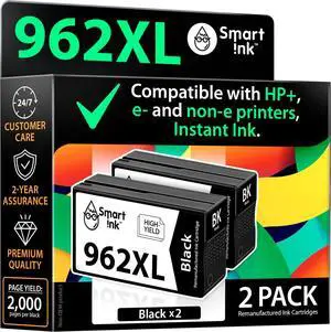 Smart Ink Remanufactured Ink Cartridges Replacement for HP 962 XL 962XL (2 Black, Combo Pack) to use with OfficeJet Pro 9010e 9012e 9015e 9018e 9019e 9022e 9025e 9028e 9010 9015 9012 9018 9020 9025