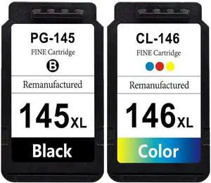 Remanufactured for Canon Ink Cartridges 145XL and 146XL PG-145XL CL-146XL Replacement Ink for MG2510 TS3110 IP2810 MG2410 MG2910 MG3010 Printers Muti Pack 1 Black 1 Color Remanufactured for Canon Ink Cartridges 145XL and 146XL PG-145XL CL-146XL Replacement Ink for MG2510 TS3110 IP2810 MG2410 MG2910 MG3010 Printers Muti Pack 1 Black 1 Color