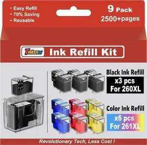 260XL 261XL High Capacity Ink Refill for Canon 260 and 261 Ink PG-260 CL-261 Compatible with Pixma TS6420a TS6420 TS6400 TR7020a TS5320 TR7000 TR7020 Printer (3 Black 2 Cyan 2 Magenta 2 Yellow)